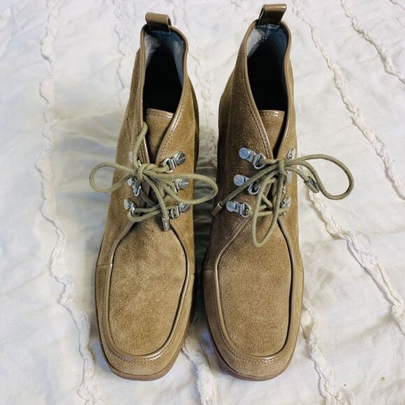 Calvin Klein (8) Penelope Wedge Booties Womens Tan Suede Lace-Up Ankle - Picture 3 of 9